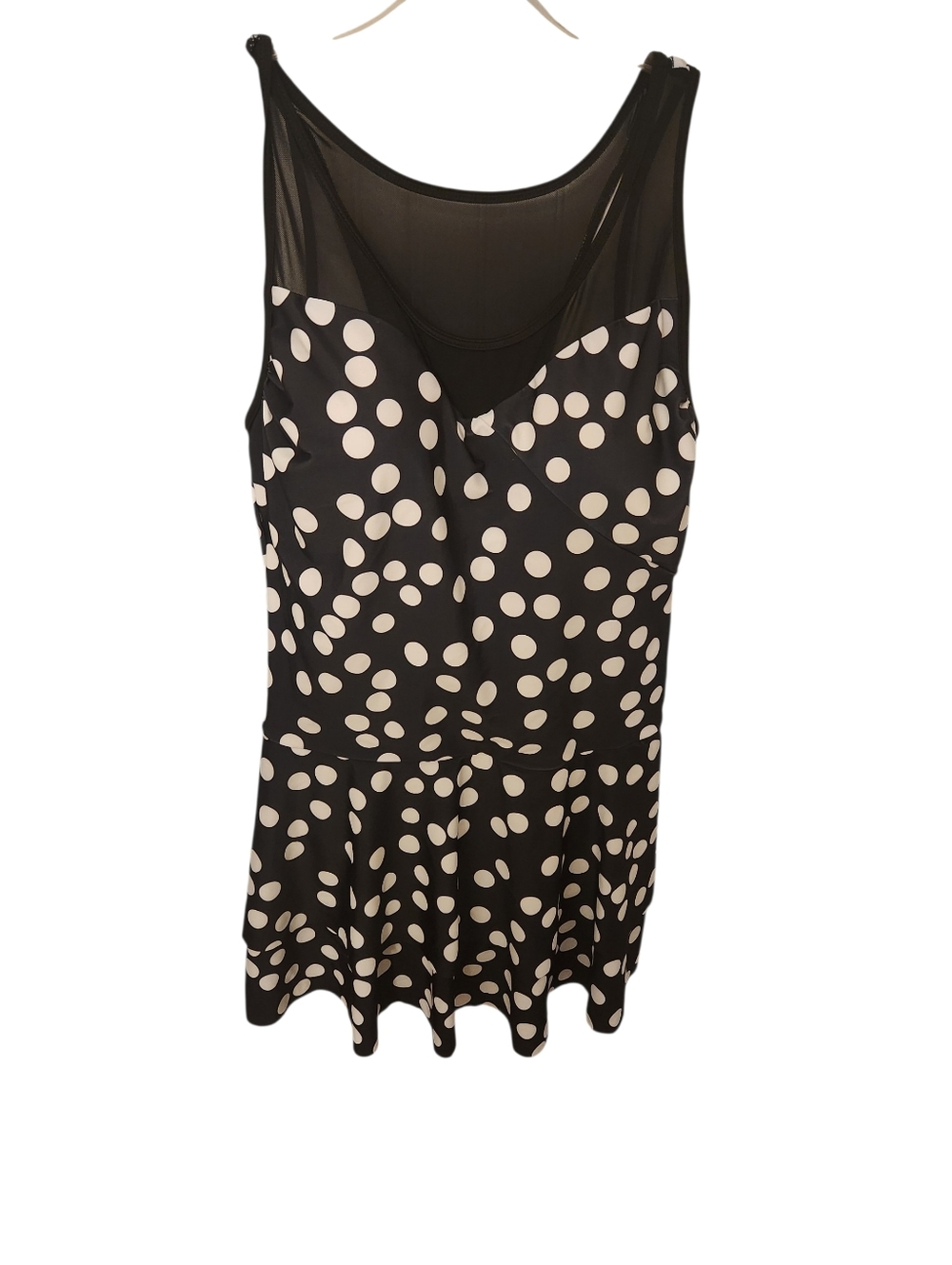 Ladies Black & White Polka Dot Swim Suit With Layered Skirt Bottom
